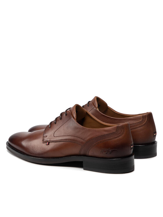 Tommy Hilfiger Обувки Tommy Hilfiger Sugnature Hilfiger Leather Shoe FM0FM03929 Кафяв