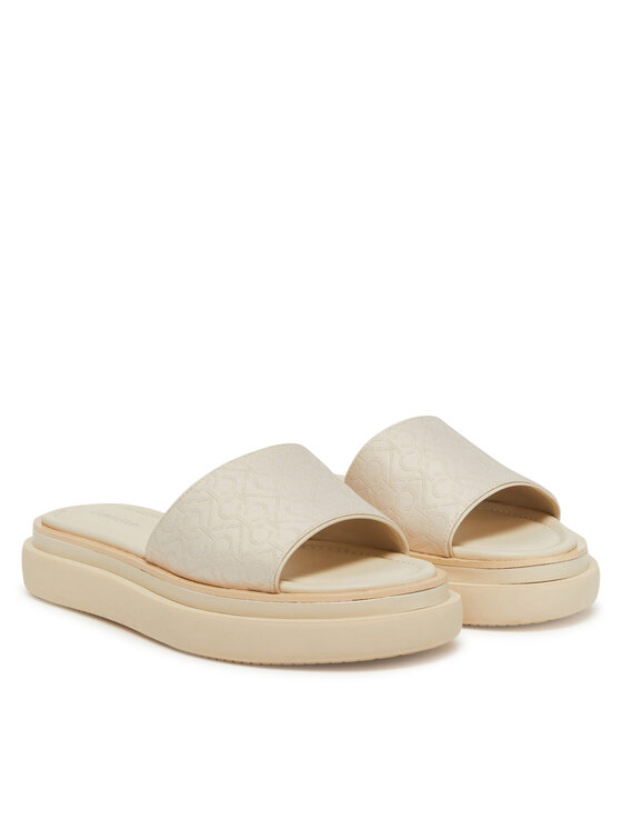Calvin Klein Şlapi Calvin Klein Flatform Slide Jacq HW0HW02461 Écru