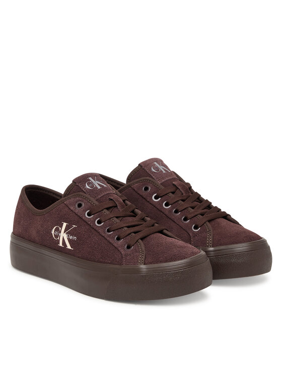 Calvin Klein Tenisówki Calvin Klein Vulc Flatf Laceup Suede HW0HW03088 Bordowy
