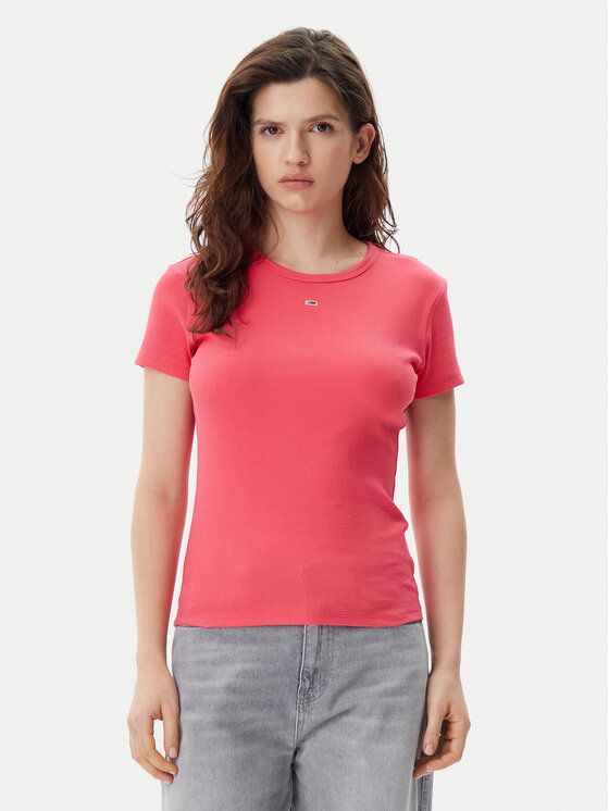 Tommy Jeans Tommy Jeans Póló Essential DW0DW17383 Rózsaszín Slim Fit