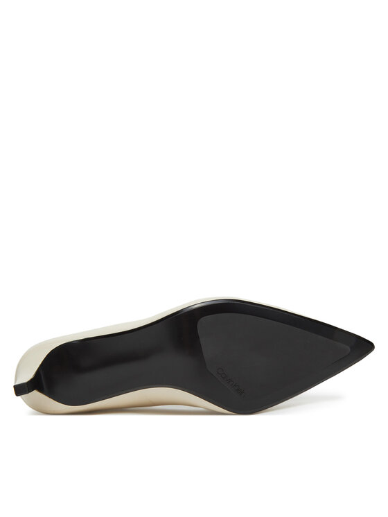 Calvin Klein Pantofi cu toc subțire Calvin Klein Pump 70 Pointy Hw Bar Lth HW0HW02561 Écru