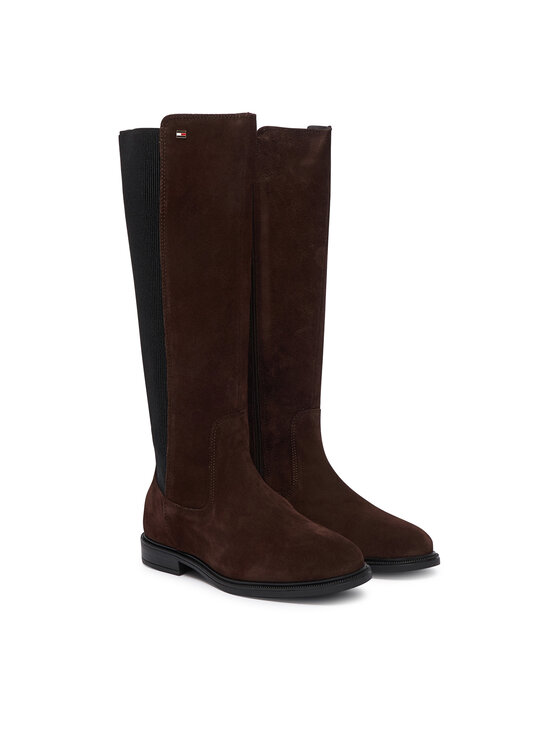 Tommy Hilfiger Cizme Tommy Hilfiger Enamel Flag Suede High Chelsea FW0FW09574 Maro închis