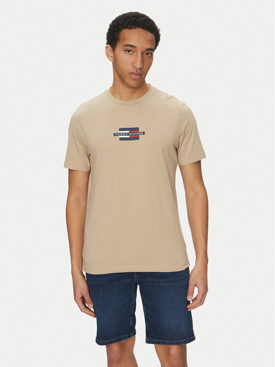 Tommy Hilfiger Tommy Hilfiger T-shirt Flag Box MW0MW38636 Bež Regular Fit