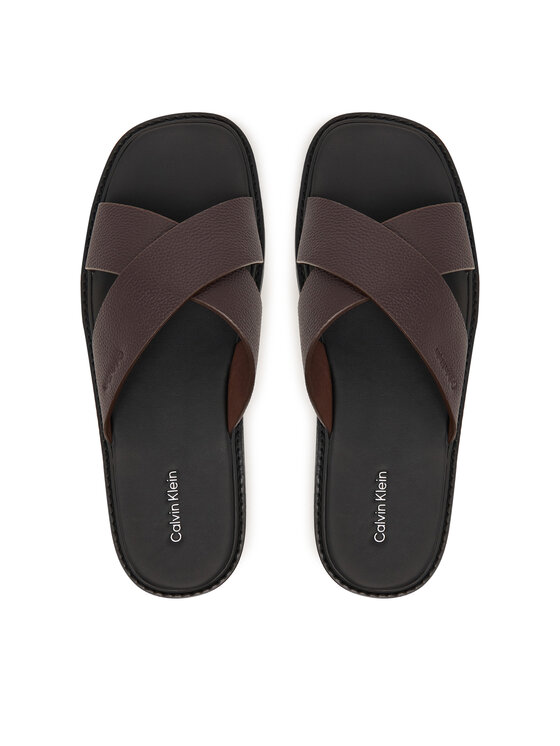 Calvin Klein Klapki Calvin Klein Sq Molded Sandal Xcross Lth HM0HM02235 Brązowy