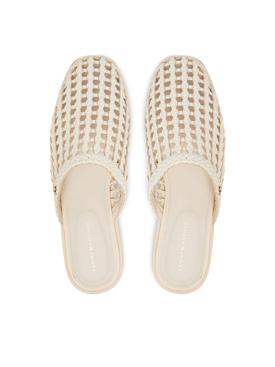 Tommy Hilfiger Klapki Tommy Hilfiger Hilfiger Leather Mix Flat Mule FW0FW09280 Kremowy