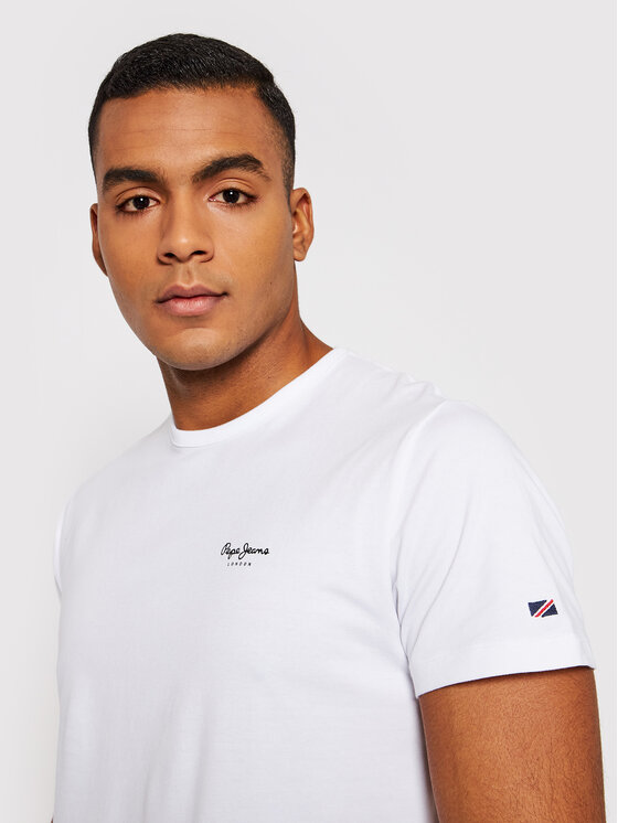 Pepe Jeans Pepe Jeans Majica Original Basic 3 N PM508212 Bela Slim Fit