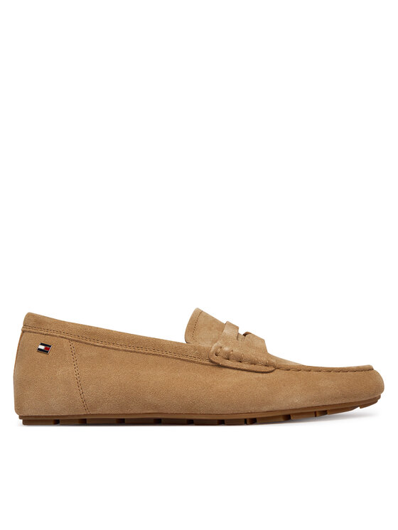 Mokasyny Tommy Hilfiger Flag Soft Suede Driver Loafer FW0FW08558 Brązowy