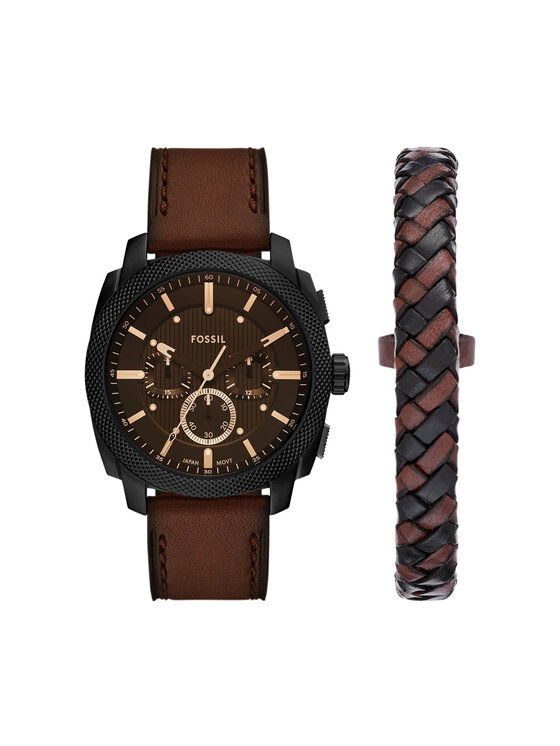 Fossil Conjunto de reloj y pulsera Fossil Machine Chronograph FS6102SET Marrón