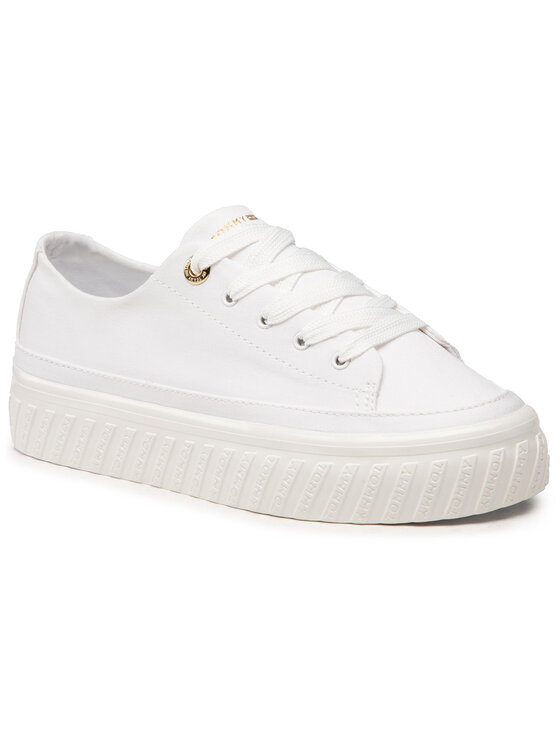 Tommy Hilfiger Tenisice Tommy Hilfiger Shiny Flatform Vulc Sneaker FW0FW05536 Bijela