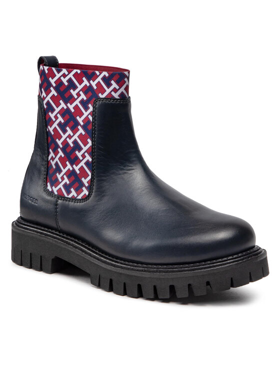 Tommy Hilfiger Sztyblety Tommy Hilfiger Fashion Th Chunky Lth Chelsea FM0FM04369 Granatowy