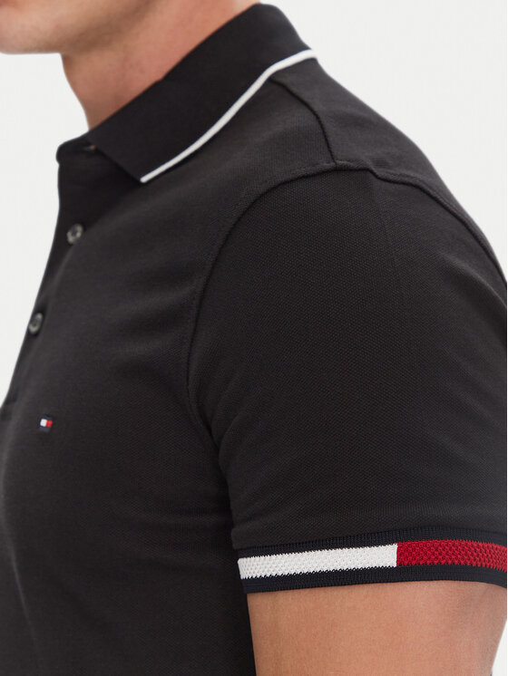 Tommy Hilfiger Tommy Hilfiger Polo majica Flag Cuff MW0MW38458 Črna Slim Fit