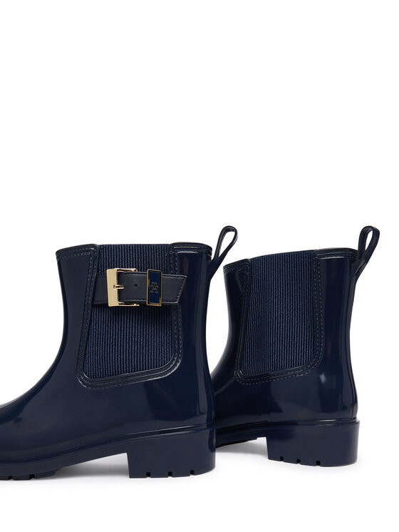 Tommy Hilfiger Holínky Tommy Hilfiger Th Buckle Glossy Ankle Rain Boot FW0FW09543 Tmavomodrá