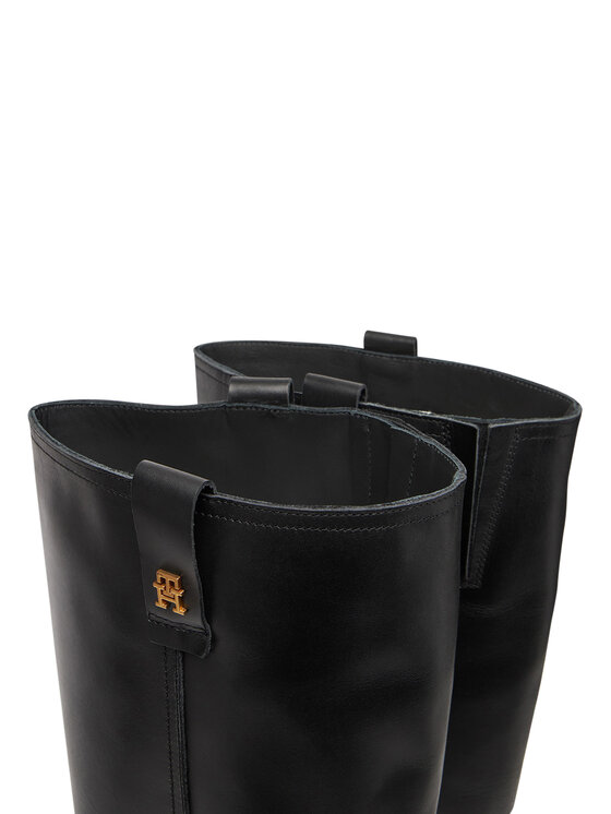 Tommy Hilfiger Zābaki Tommy Hilfiger Riding Lthr Long Boot Block Heel FW0FW08777 Melns