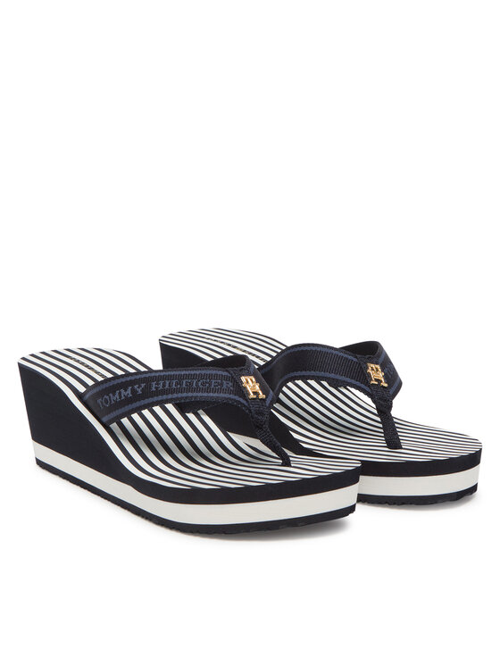 Tommy Hilfiger Джапанки Tommy Hilfiger Th Stripes Wedge Beach Sandal FW0FW08521 Син