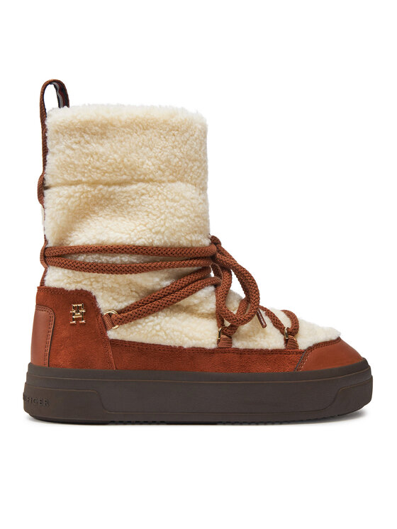 Tommy Hilfiger Cizme de zăpadă Tommy Hilfiger Lace-Up Faux Shearling Snowboot FW0FW08252 Bej