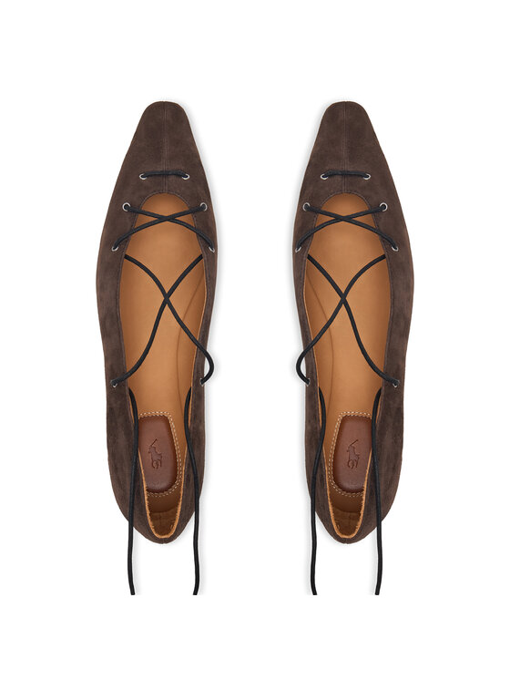 Polo Ralph Lauren Balerina Polo Ralph Lauren Suede Lace-Up Pointed Ballet Flat 818P15775001 Barna