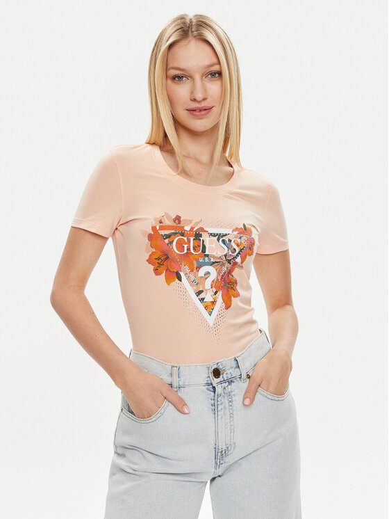 Guess Guess Футболка Ss Cn Tropical Train W4GI62 J1314 Оранжевий Slim Fit