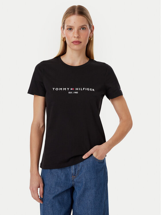Tommy Hilfiger Tommy Hilfiger T-shirt Heritage C-Nk WW0WW31999 Crna Regular Fit