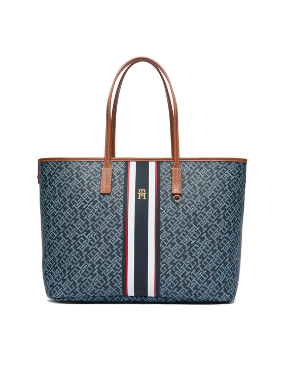 Tommy Hilfiger Дамска чанта Tommy Hilfiger Th Monoplay Tote Stripe Le AW0AW18390 Син
