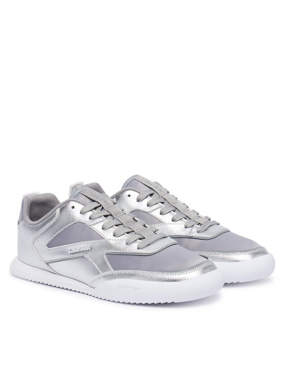 Calvin Klein Laisvalaikio batai Calvin Klein Low Pro Run Lace Stripe Met Lth HW0HW03272 Sidabrinė