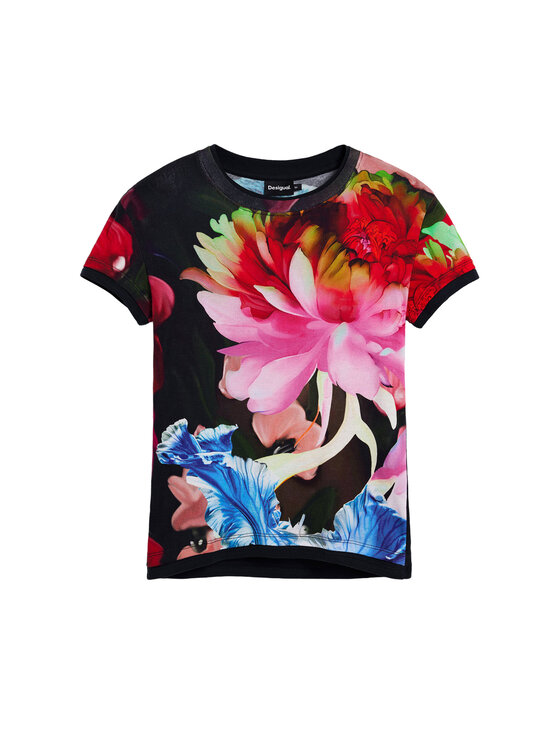 Desigual Desigual Футболка Multiflowers Lacroix 26SWTK49 Чорний Regular Fit