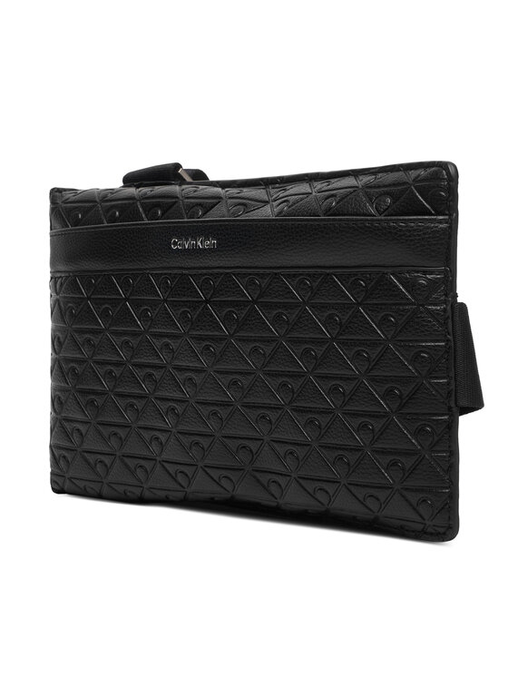 Calvin Klein Torbica za okrog pasu Calvin Klein Emblem Aop Emboss Square Sling LV04D3277G Črna