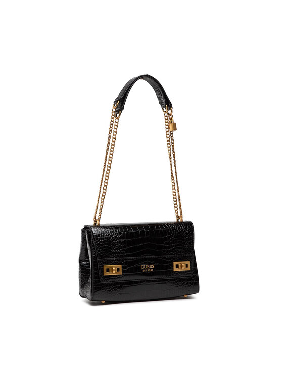 Guess Geantă Guess Katey Croc Flap Shoulder Bag HWCB8494190 Negru