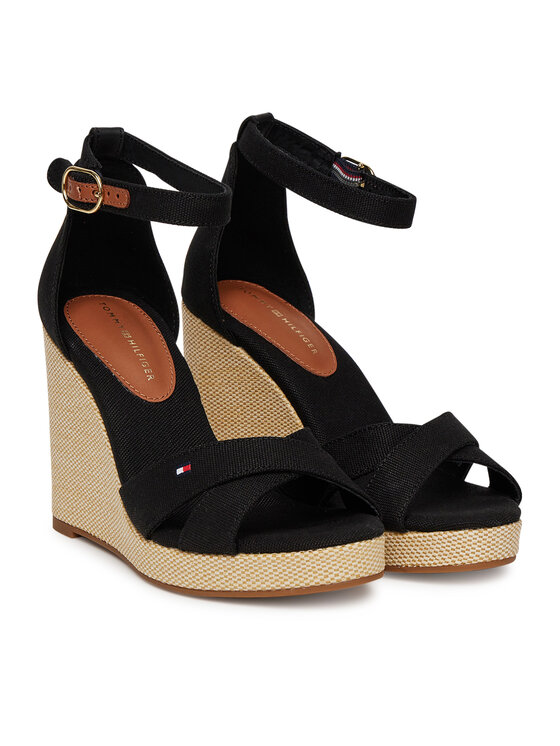 Tommy Hilfiger Sandály Tommy Hilfiger Flag High Wedge Espad Crisscross FW0FW08661 Černá