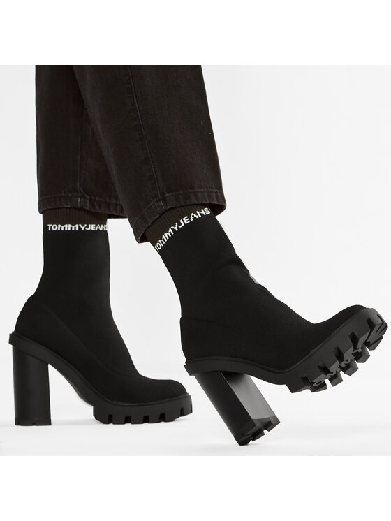 Tommy Jeans Μποτάκια Tommy Jeans Cleated Heel Sock Boot EN0EN01081 Μαύρο