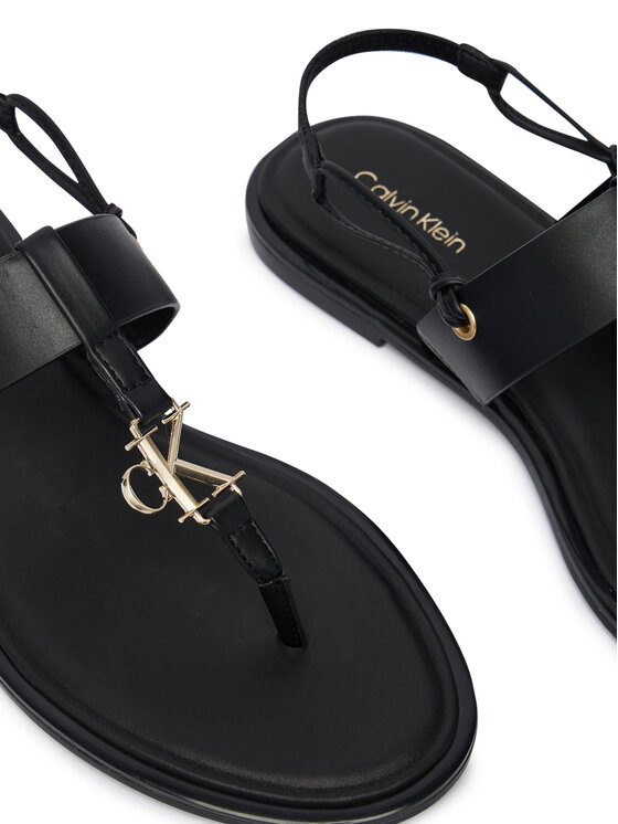 Calvin Klein Sandali Calvin Klein Round Flat Sndl Thong Lth Hdw HW0HW02926 Črna