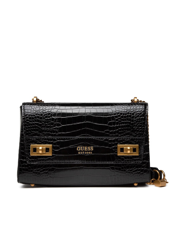 Guess Kabelka Guess Katey Croc Flap Shoulder Bag HWCB8494190 Čierna