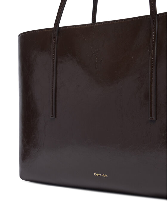 Calvin Klein Torebka Calvin Klein Foil Logo Glossy Tote W/ Pouch LV04F3537G Brązowy