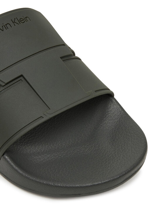 Calvin Klein Klapki Calvin Klein Pool Slide Double T HM0HM01752 Khaki