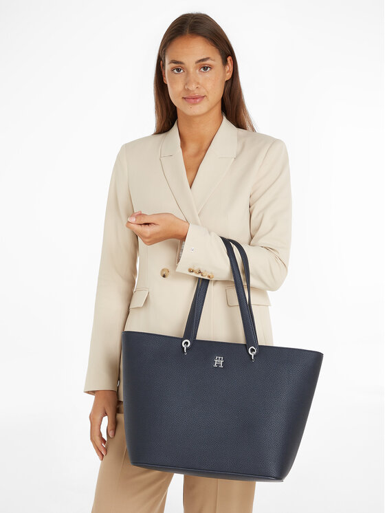 Tommy Hilfiger Τσάντα Tommy Hilfiger Emblem Shopper AW0AW15178 Σκούρο μπλε