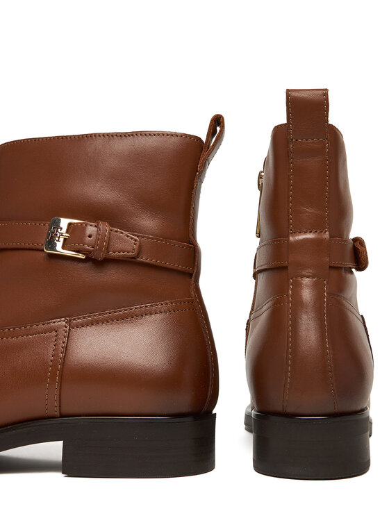 Tommy Hilfiger Polokozačky Tommy Hilfiger Th Buckle Riding Leather Bootie FW0FW08781 Hnědá