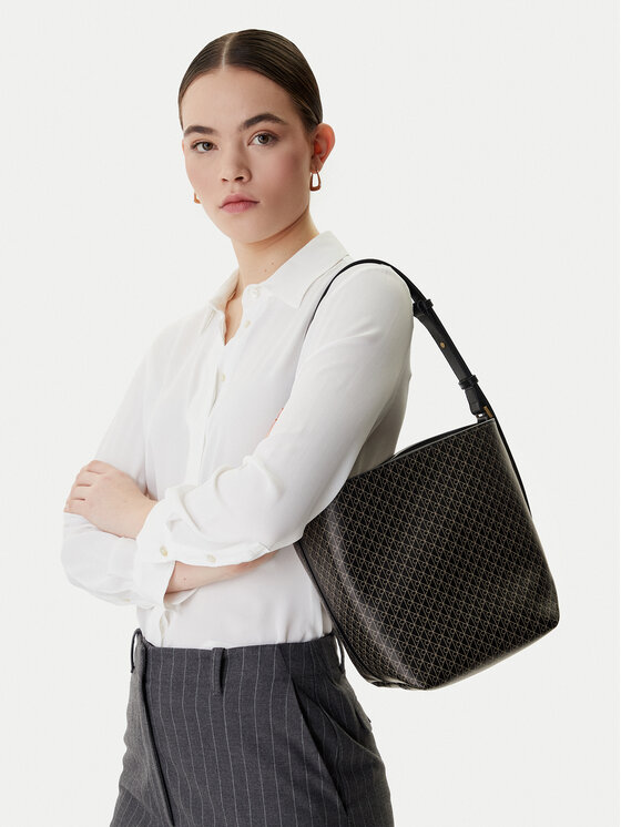 Calvin Klein Torebka Calvin Klein Emblem Aop Medium Bucket LV04F3365G Czarny