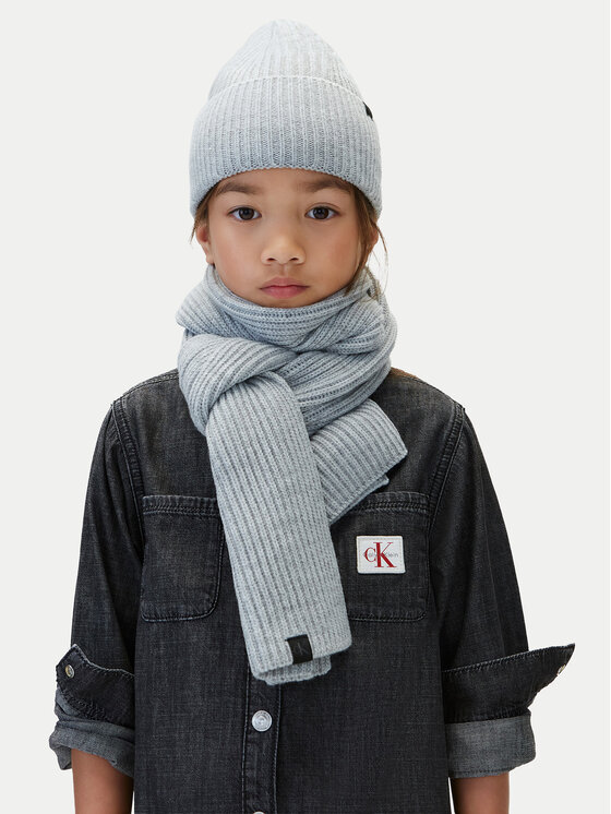 Calvin Klein Jeans Set Fular și Căciulă Calvin Klein Jeans Monogram Rib IU0IU00638 Gri