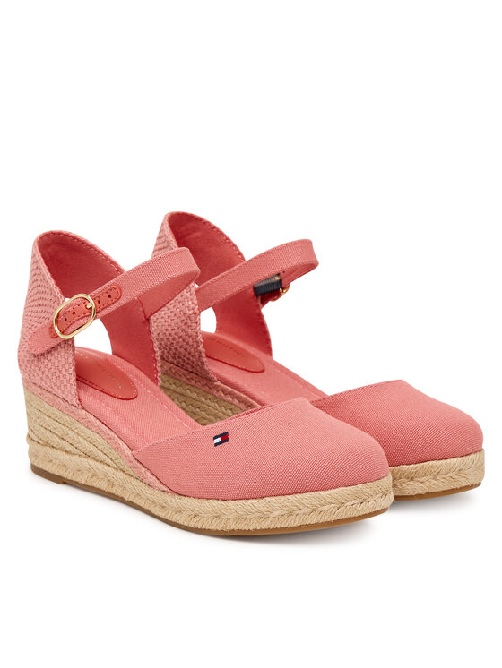 Tommy Hilfiger Espadryle Tommy Hilfiger Mid Wedge Espad Closed Toe FW0FW09233 Koralowy