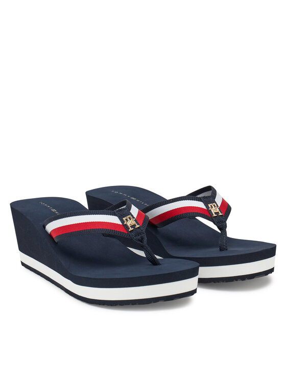 Tommy Hilfiger Žabky Tommy Hilfiger Th Corporate Wedge Beach Sandal FW0FW08520 Tmavomodrá