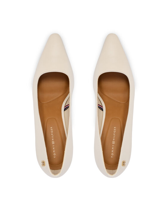 Tommy Hilfiger Salonke Tommy Hilfiger Th Logo Lth Pump Slanted Hl FW0FW09008 Écru