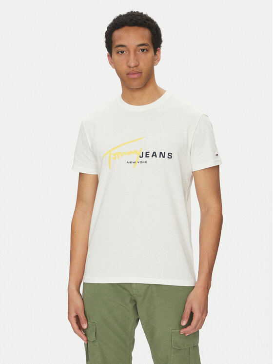 Tommy Jeans Tommy Jeans Majica Signature Dna DM0DM20817 Bela Regular Fit