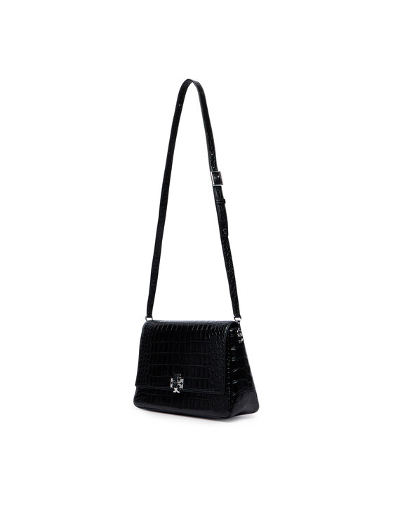 Tory Burch Ročna torba Tory Burch Charlie Embossed Croc Shoulder Bag 183354 Črna