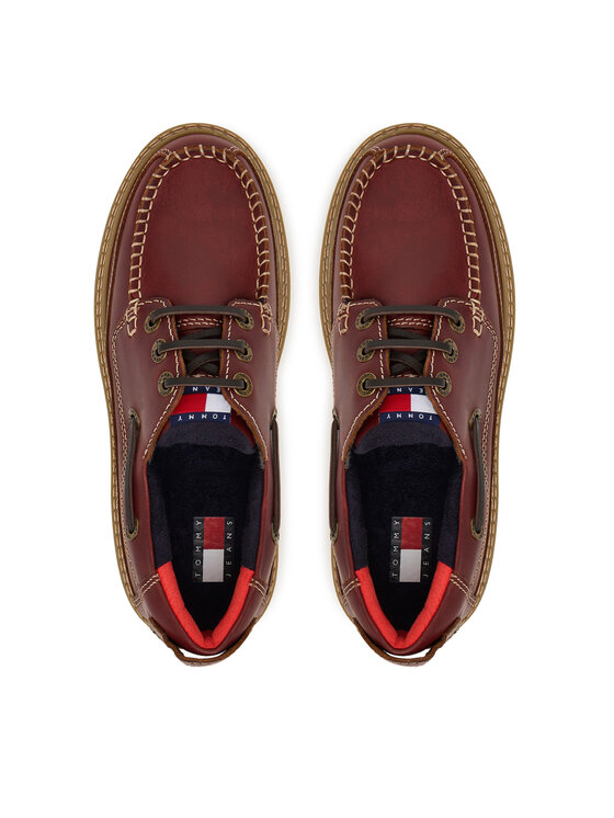 Tommy Jeans Nizki čevlji Tommy Jeans Archive '01 Boat Shoe Leather EN0EN03003 Bordo rdeča