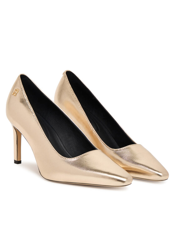 Tommy Hilfiger Pantofi cu toc subțire Tommy Hilfiger Logo Metallic Pump Slanted Hl FW0FW08994 Auriu