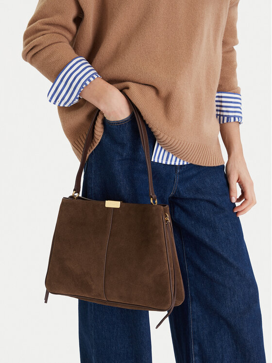 Tommy Hilfiger Ročna torba Tommy Hilfiger Casual Leather Shoulder Bag Sued AW0AW18201 Rjava