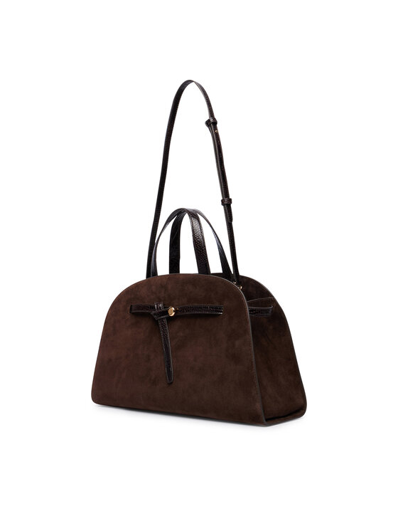 Tory Burch Ročna torba Tory Burch Romy Suede Bauletto 183363 Temno rjava