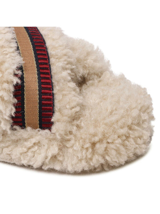 Tommy Hilfiger Bačkory Tommy Hilfiger Sherpa Fur Home Slippers Strap FW0FW06576 Béžová