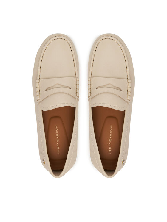 Tommy Hilfiger Mokaszin Tommy Hilfiger Flag Leather Driver Loafer FW0FW09350 Ekru