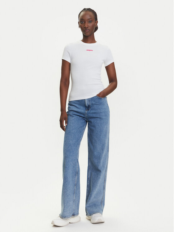 Tommy Jeans Tommy Jeans Majica Script Label DW0DW21402 Bela Slim Fit