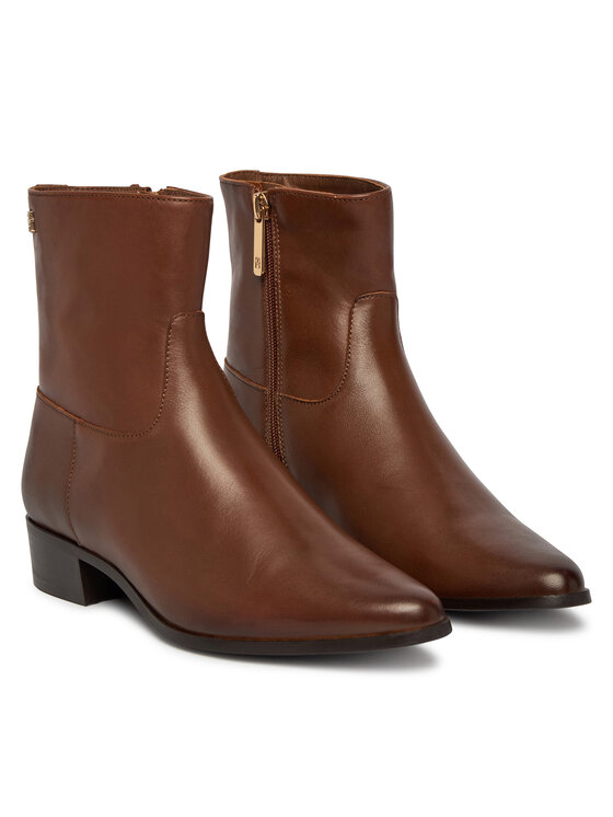 Tommy Hilfiger Botine Tommy Hilfiger Leather Ankle Boot W Zip FW0FW09921 Maro